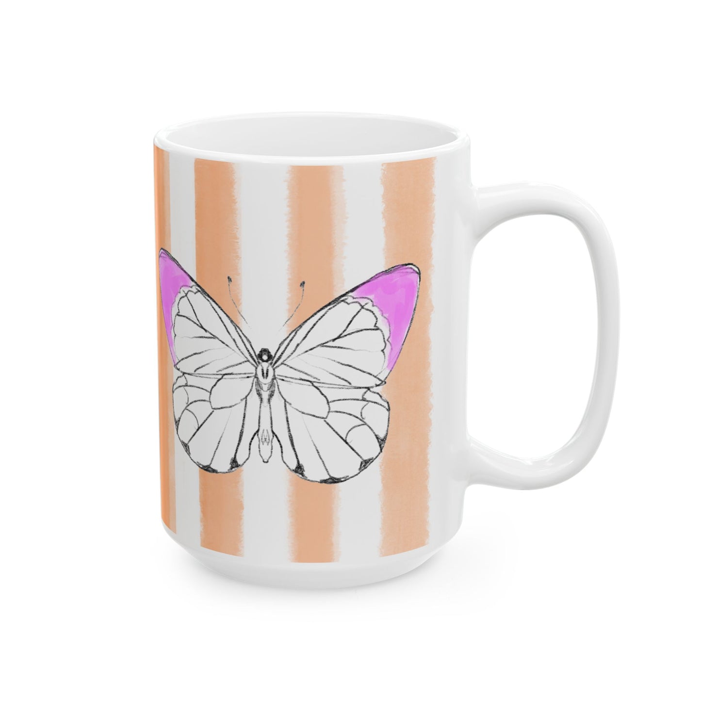 Butterfly Chroma Ceramic Mug in Lavender with Orange Stripes, 11oz