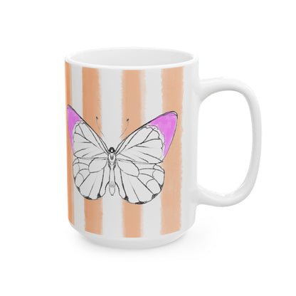 Butterfly Chroma Ceramic Mug in Lavender with Orange Stripes, 11oz