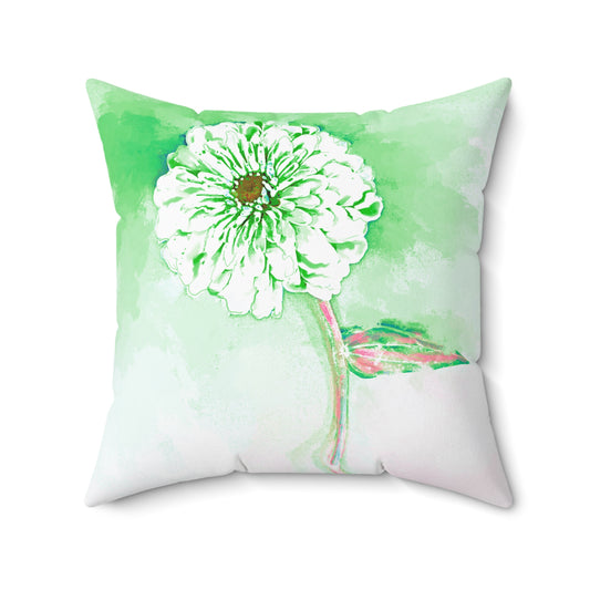 Zinnia Color Splash Spun Polyester Square Pillow Green, Yellow Green