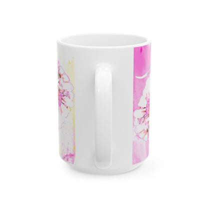 Zinnia Ceramic Mug in Raspberry Orange "Flowers are God's whispers of contentment"
