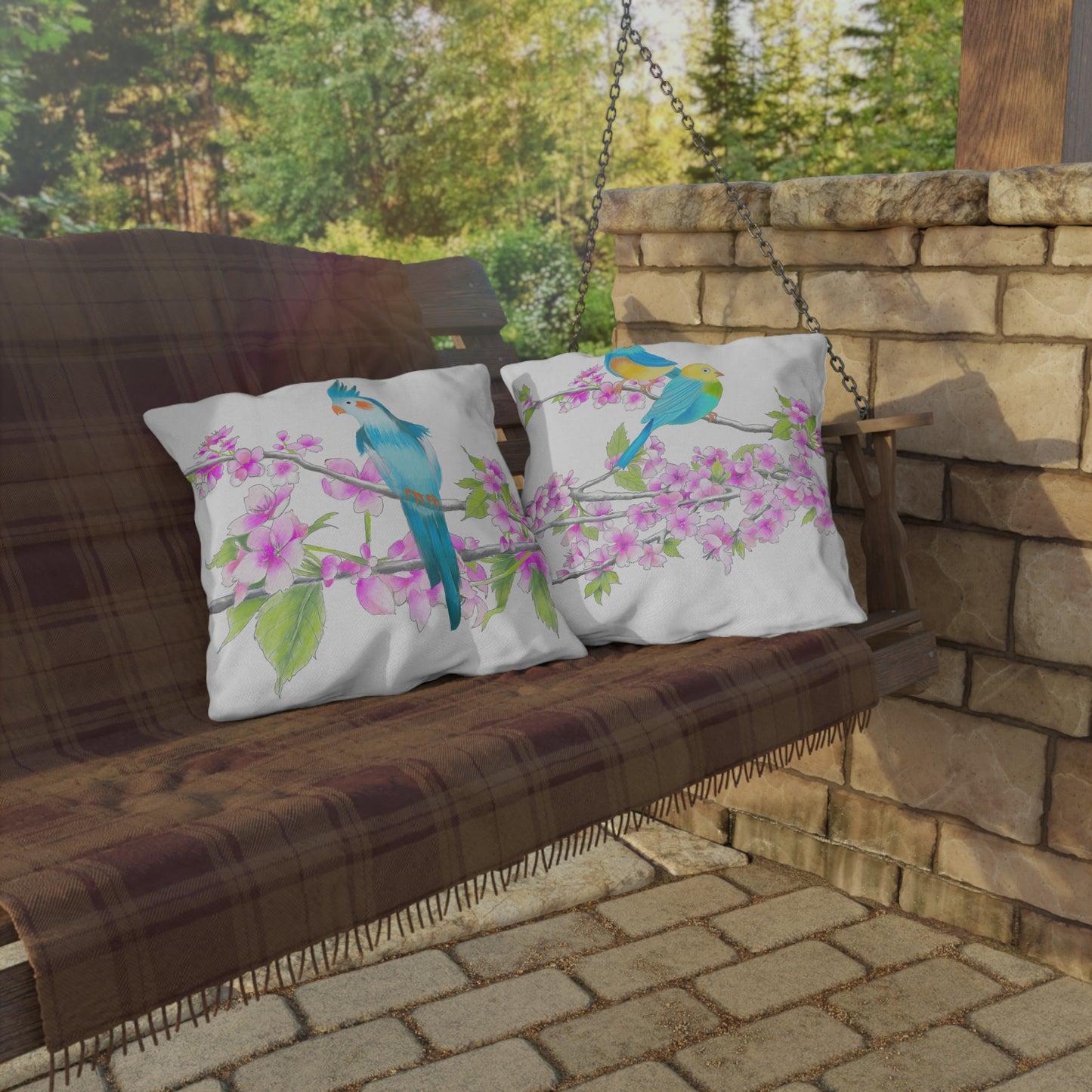 Outdoor Pillows Birdies & Cherry Blossom Branches