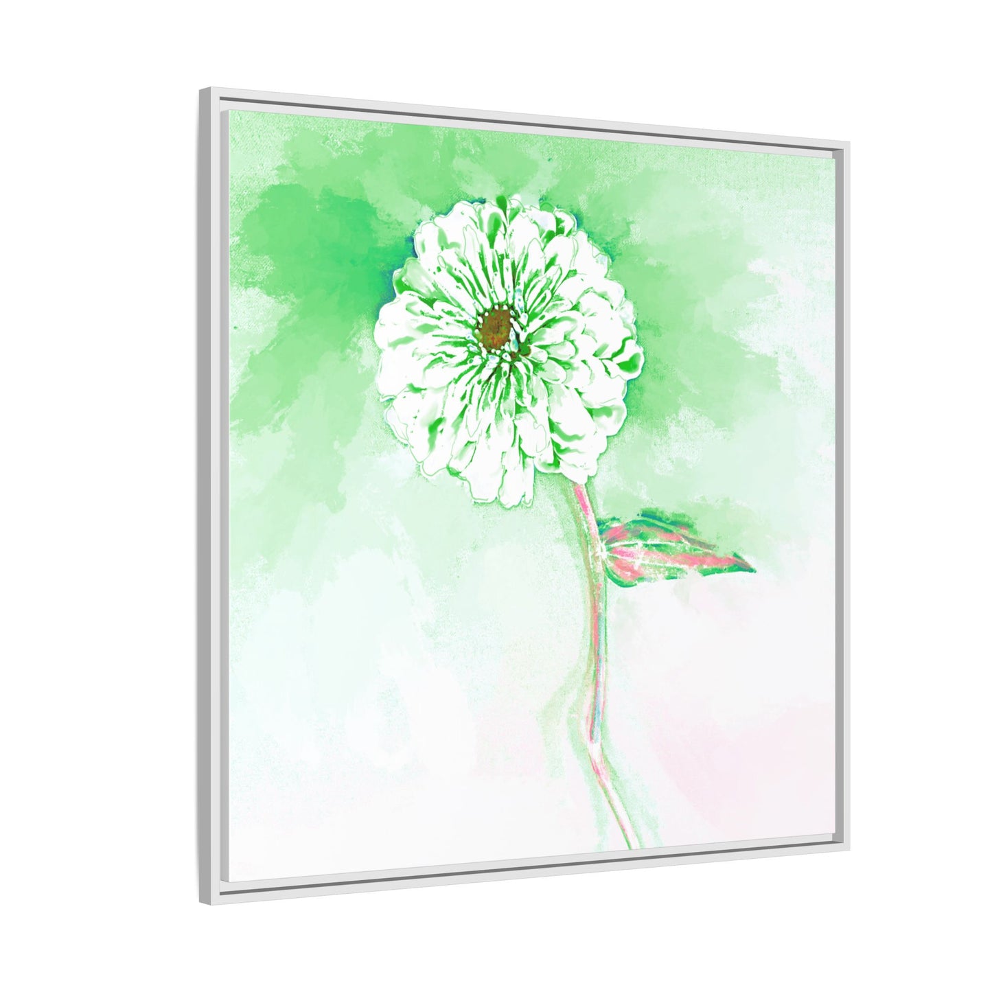 Zinnia Color Splash Matte Canvas Soft Green Framed