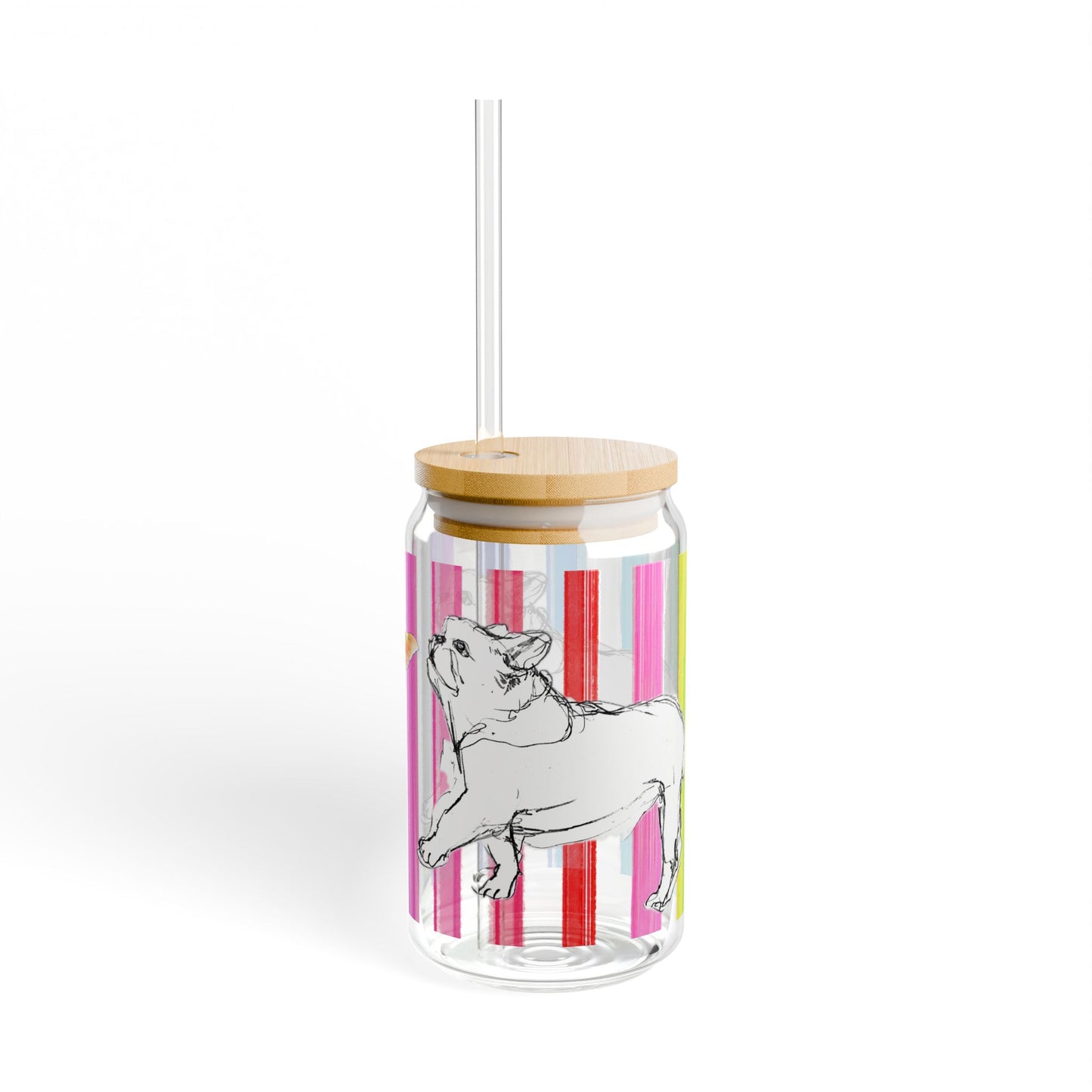 Dogi Butterfly Flutter Sipper Glass, 16oz, Bulldogs Orange Butterfly