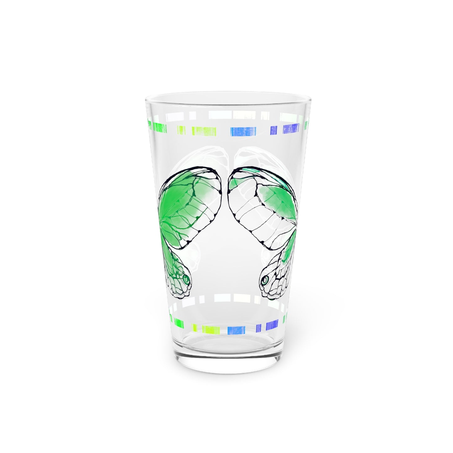 Butterfly FlutterStripe Pint Glass In Darker Green , 16oz
