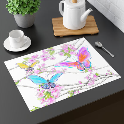 Butterfly Blossom Whirl Cotton Placemat, 1pc Pink , Background Color Creamier White,#6