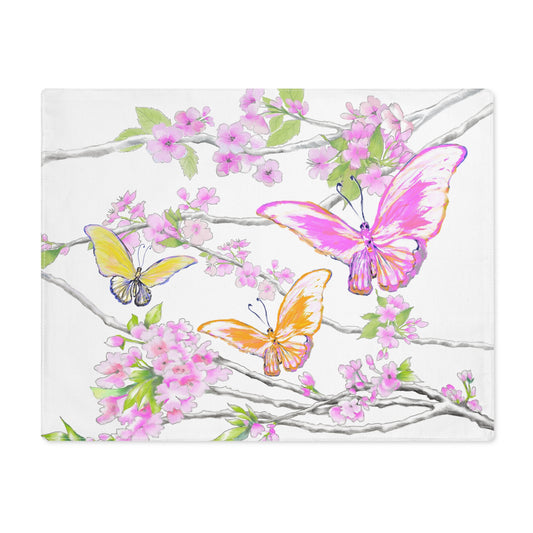 Butterfly Blossom Whirl Cotton Placemat, 1pc Pink, Background Fabric Creamier White #8