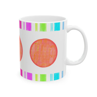 Mega Dot & Stripes Orange Ceramic Mug, (11oz, 15oz)