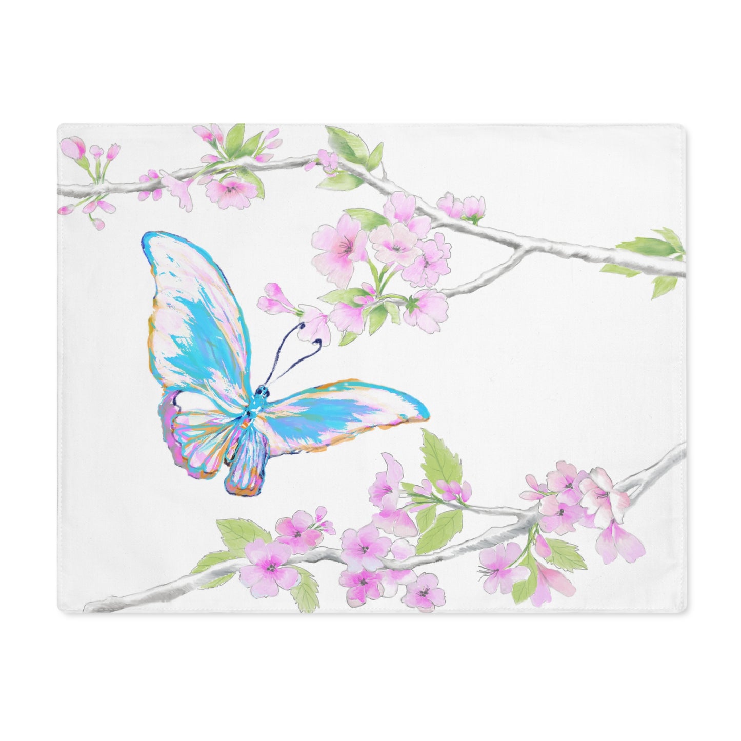 Butterfly Blossom Glide Cotton Twill Placemat, Creamier White, 1pc. Aqua #7