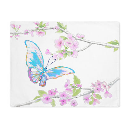 Butterfly Blossom Glide Cotton Twill Placemat, Creamier White, 1pc. Aqua #7