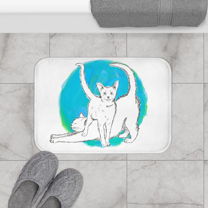 Bath Mats Aqua Polka Dot Cat Fun