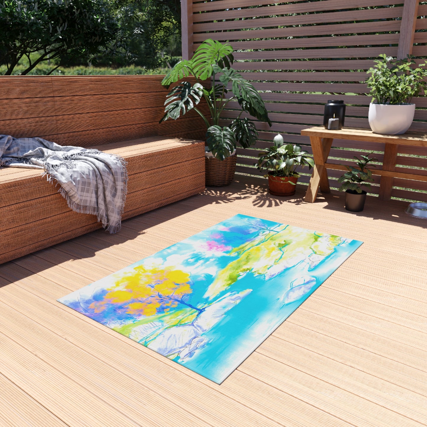 Joyful Landscapes Indoor/Outdoor Rug, Yellow and Blue, Non-Slip