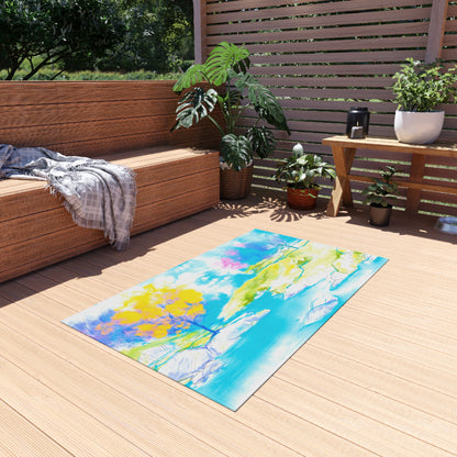 Joyful Landscapes Indoor/Outdoor Rug, Yellow and Blue, Non-Slip