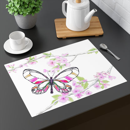 Butterfly Blossom Romp Cotton Twill Placemat, 1pc. Raspberry & Pink #5 Right side of table
