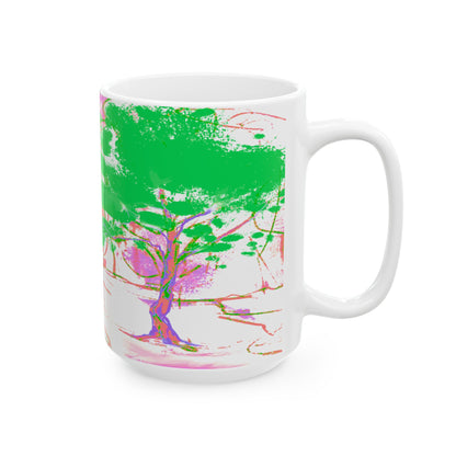 Joyful Landscapes Ceramic Mug in Purple and Green, 11oz, 15oz.