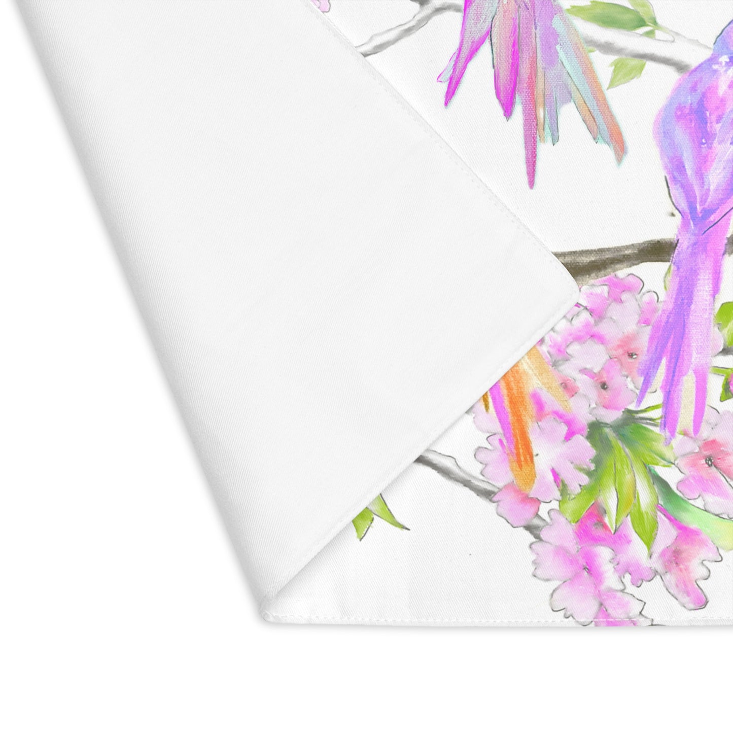 Blossoms & Birds In Pink Placemat, 1pc (18" × 14"), Cotton, Creamy White Background,#1 Head of the table