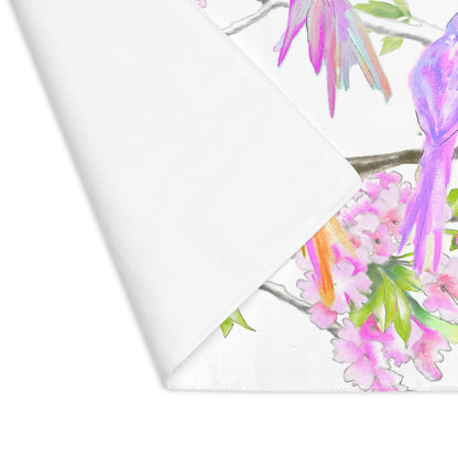 Blossoms & Birds In Pink Placemat, 1pc (18" × 14"), Cotton, Creamy White Background,#1 Head of the table