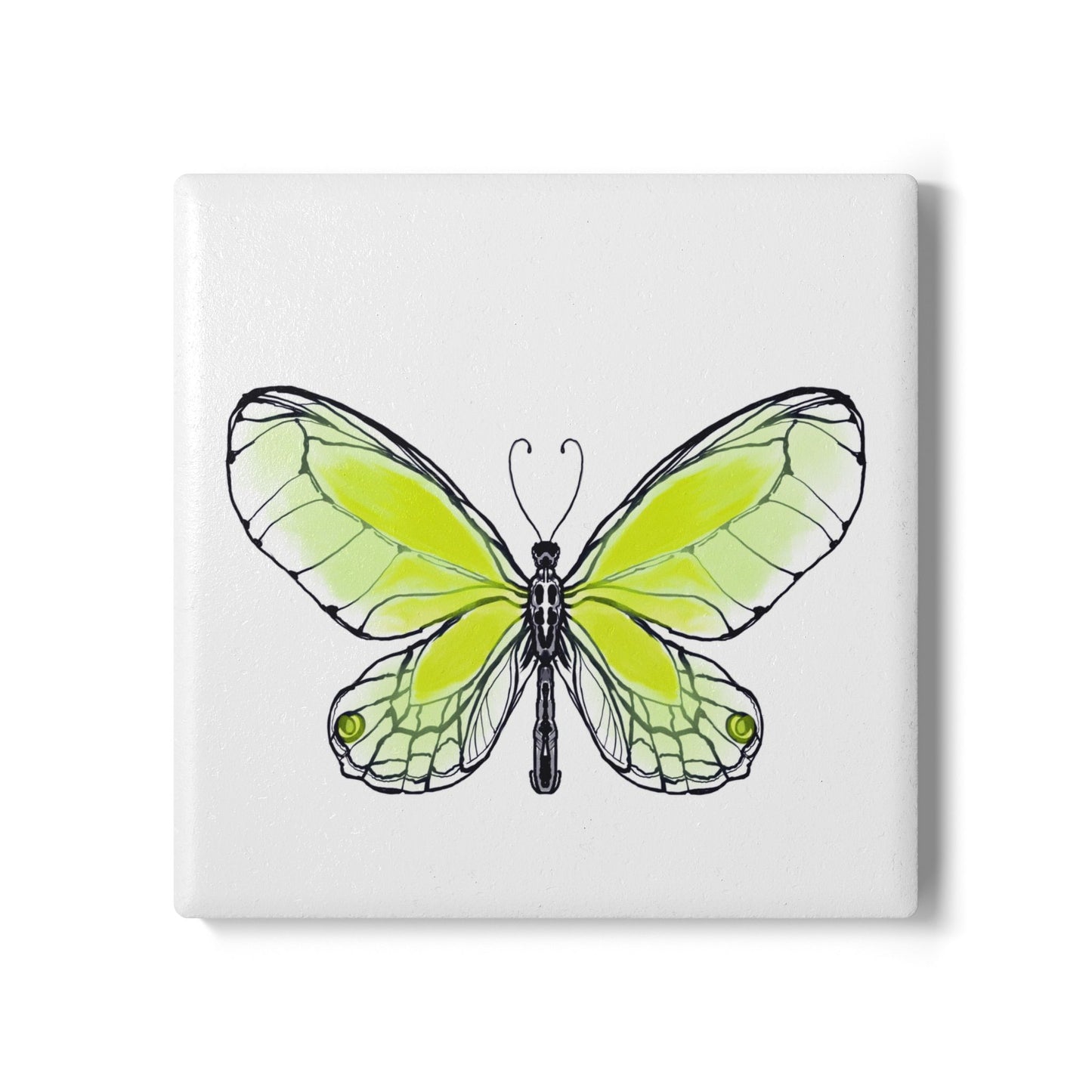 Butterfly Blossom Romp Ceramic Coaster, Green Yellow