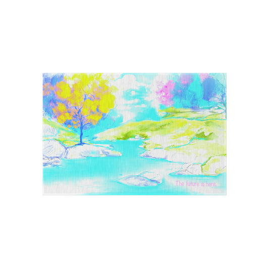 Inspirational Landscapes Indoor/Outdoor Area Rug,"The future is here",  Blue, Aqua, and Yellow