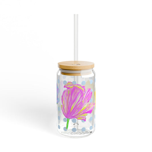 Vibrant Tulips Sipper Glass, 16oz, Lilac, Pink