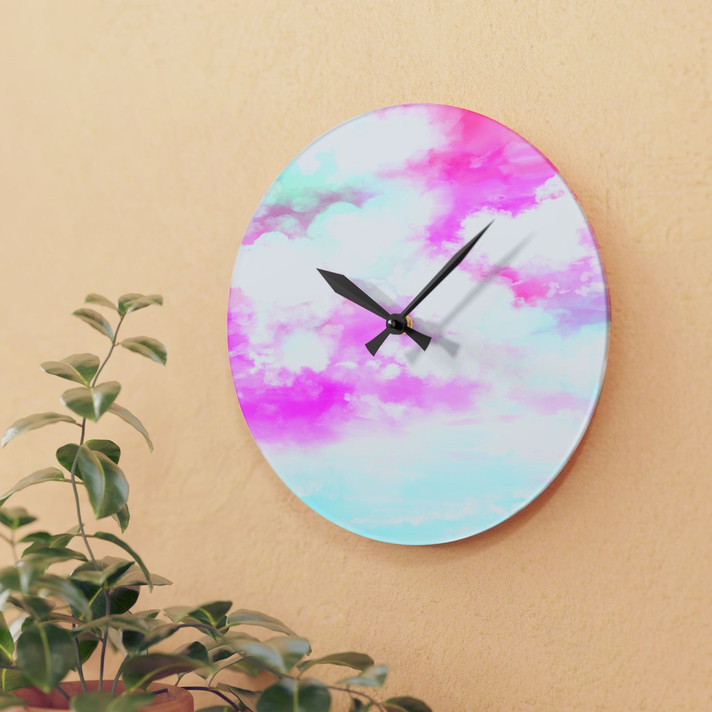 Joyful Landscapes  Wall Clock, Raspberry  Skies