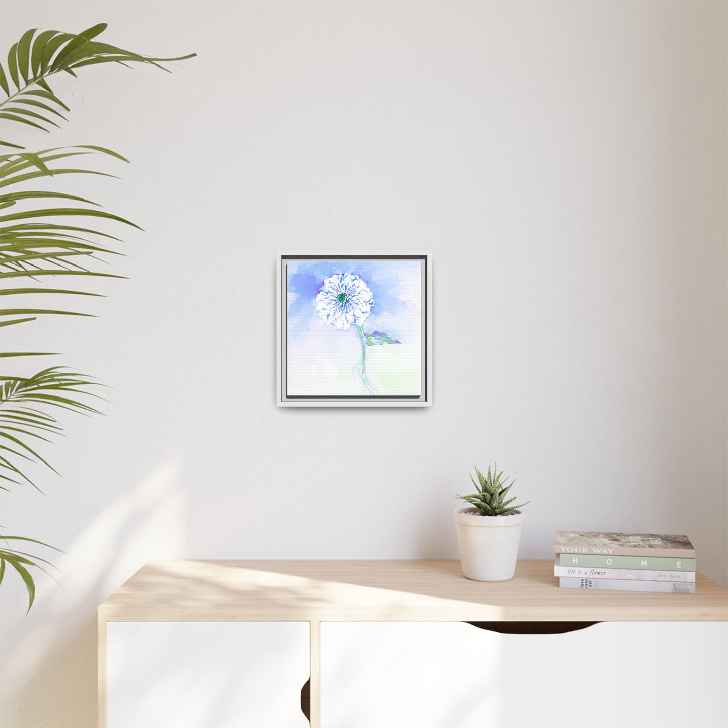 Zinnia Color Splash Matte Canvas Soft Blue Framed