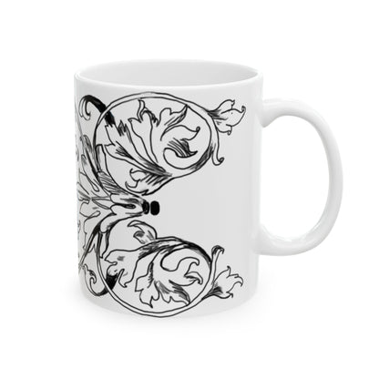 Scrollwork Ceramic Mug Black and White "Sin will keep us from..."
