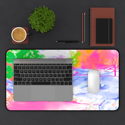 Joyful Landscapes Desk Mat, Pink, Green , Periwinkle