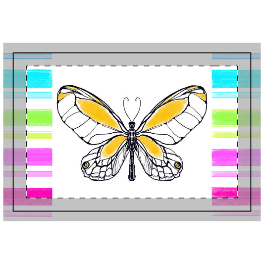 Butterfly Flutterstripe Poly Quilted Placemat, Orange, Fabric Background Bright White #6