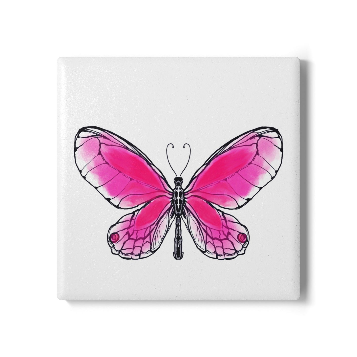 Butterfly Blossom Romp Ceramic Coaster, Berry