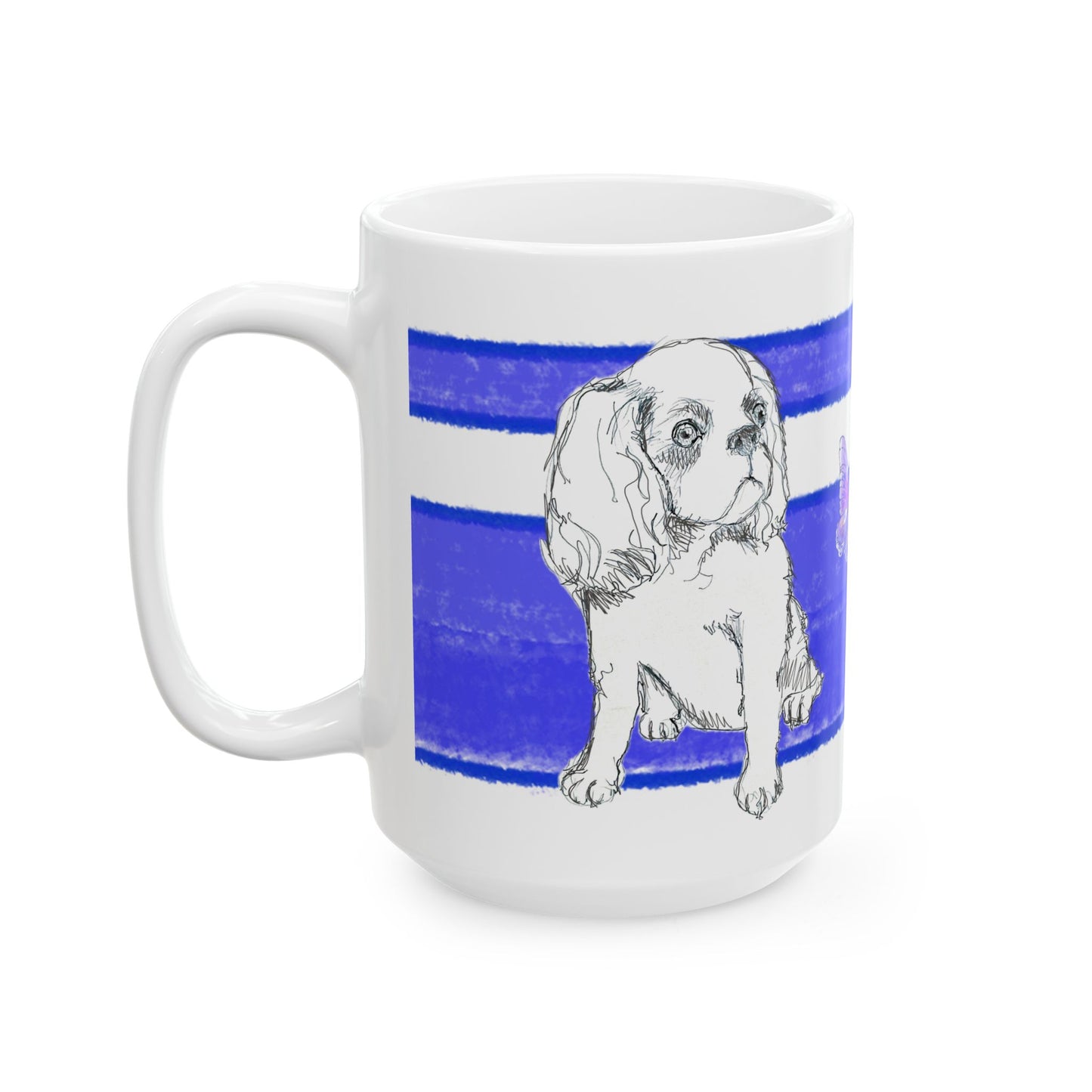 Mega Stripe Dogi Butterfly Flutter Ceramic Mug, (11oz, 15oz), Ultramarine Cocker Spaniel