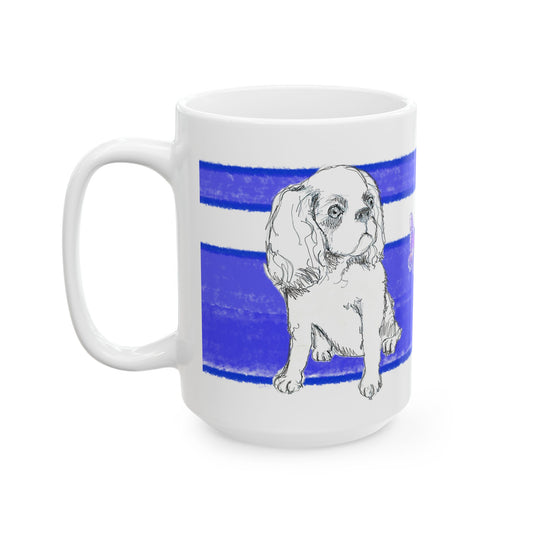 Mega Stripe Dogi Butterfly Flutter Ceramic Mug, (11oz, 15oz), Ultramarine Cocker Spaniel