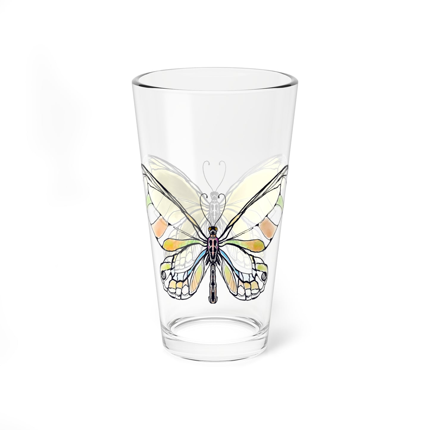 Mixing Glass, 16oz Butterfly Colorful Watercolor