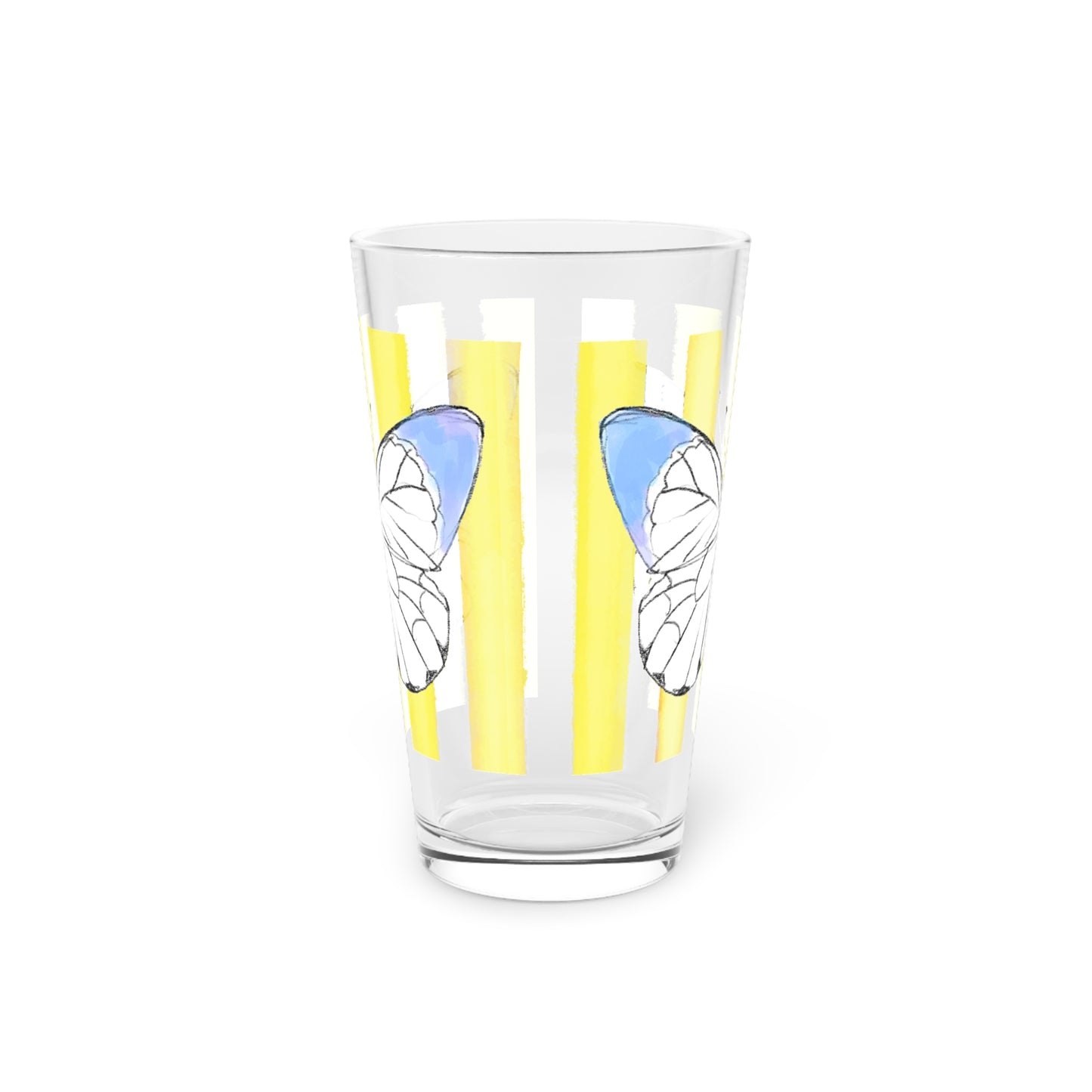Butterfly Chroma Pint Glass in Periwinkle Blue with Yellow Stripes, 16oz