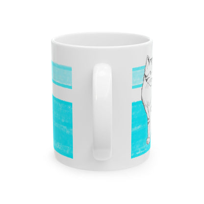 Mega Stripe Kitty Butterfly Flutter Ceramic Mug Aqua