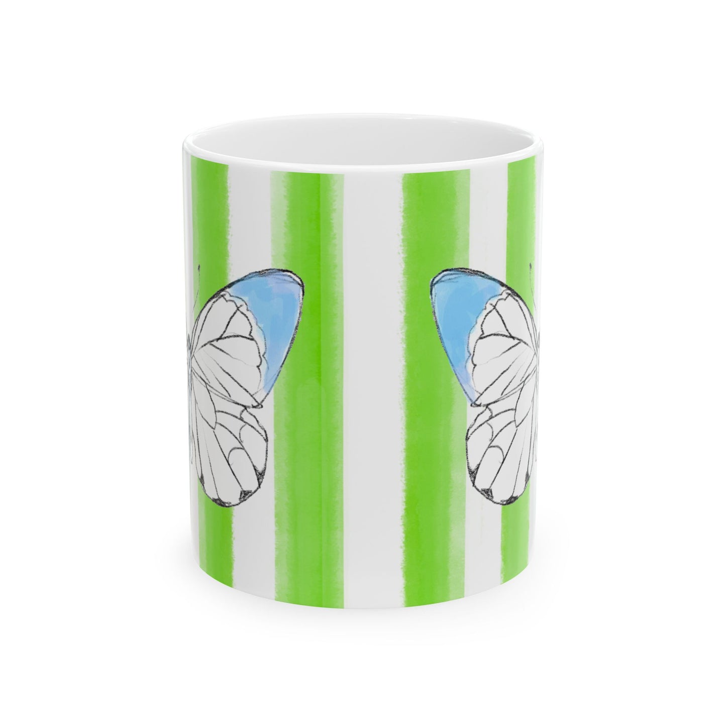Butterfly Chroma Ceramic Mug in Aqua with Light Green Stripes