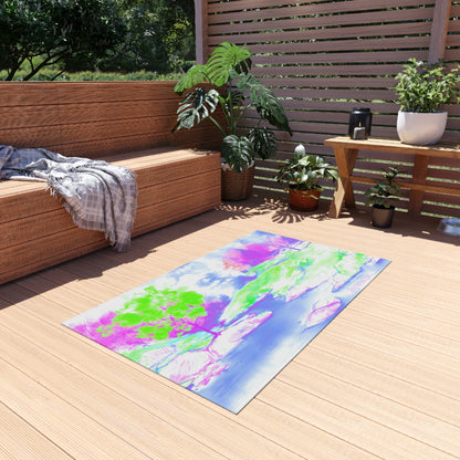 Inspirational Landscapes Indoor/Outdoor Area Rug, "Joy tames Pain"  Blue, Aqua, and Lilac Non-slip
