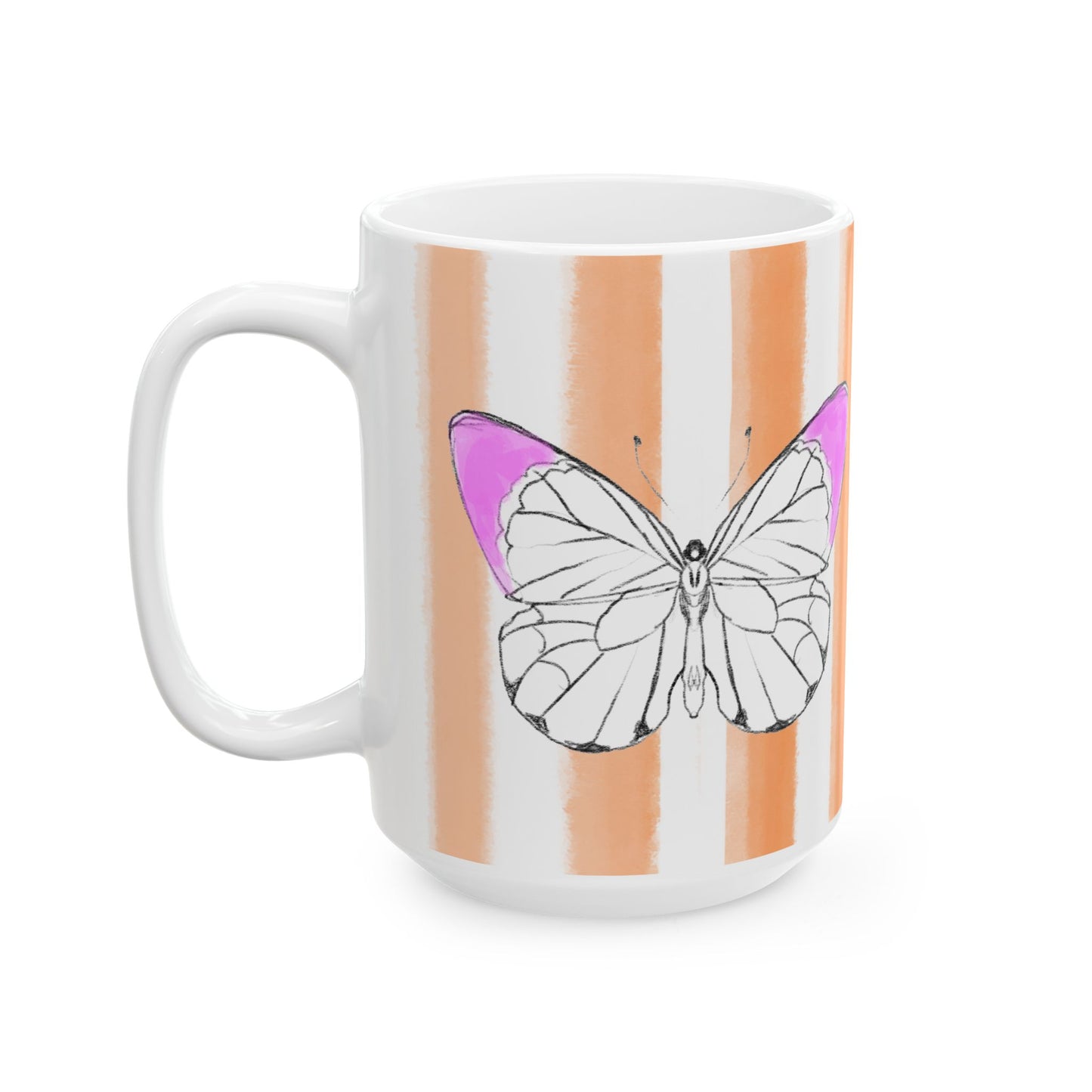 Butterfly Chroma Ceramic Mug in Lavender with Orange Stripes, 11oz