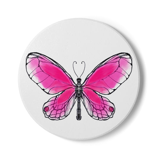 Butterfly Blossom Romp Ceramic Coaster, Berry