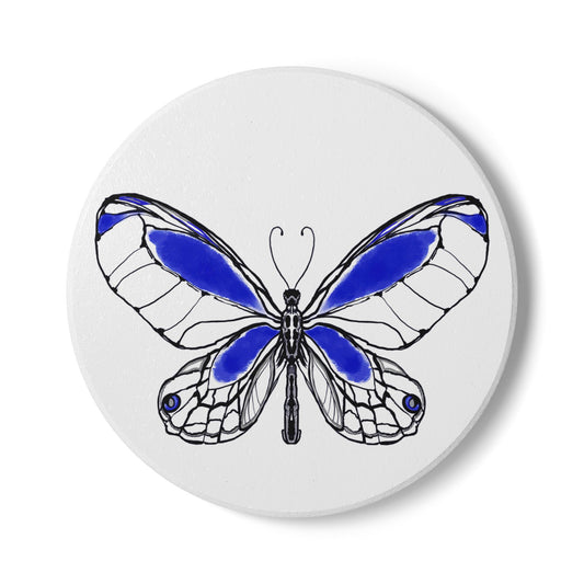 Butterfly Blossom Romp Ceramic Coaster, Navy Blue
