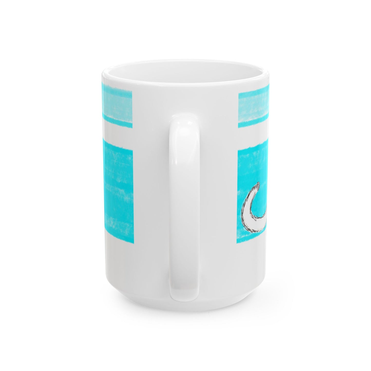 Mega Stripe Kitty Butterfly Flutter Ceramic Mug Aqua