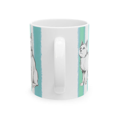Kitty Fun Mug  with Aqua Green Stripes