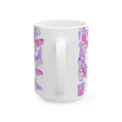 Kitty Flutter Ceramic Mug, Pink/Lavender, (11oz, 15oz)