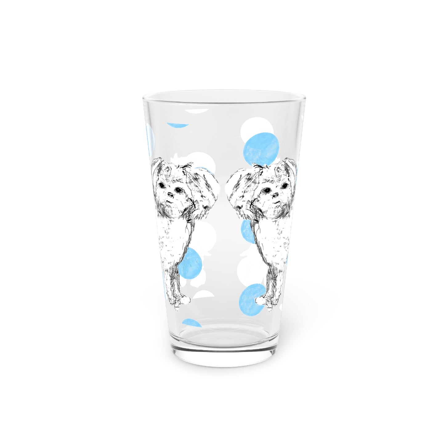 Dogi Fun and Polka Dots Pint Glass in Aqua, Shih Tzu, 16oz