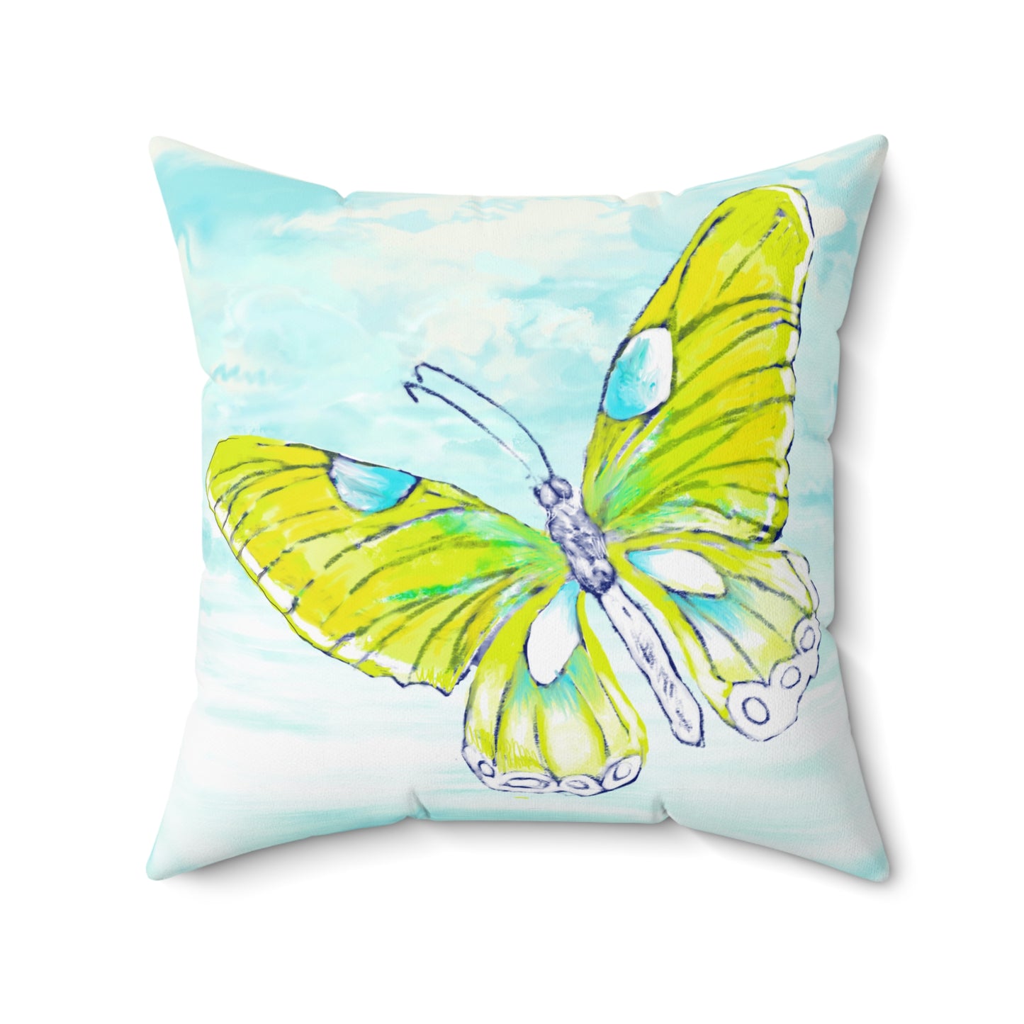 Square Pillow Butterfly Flutter Left facing  Bright Yellow