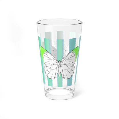 Pint Glass, 16oz Watercolor Stripes & Butterflies