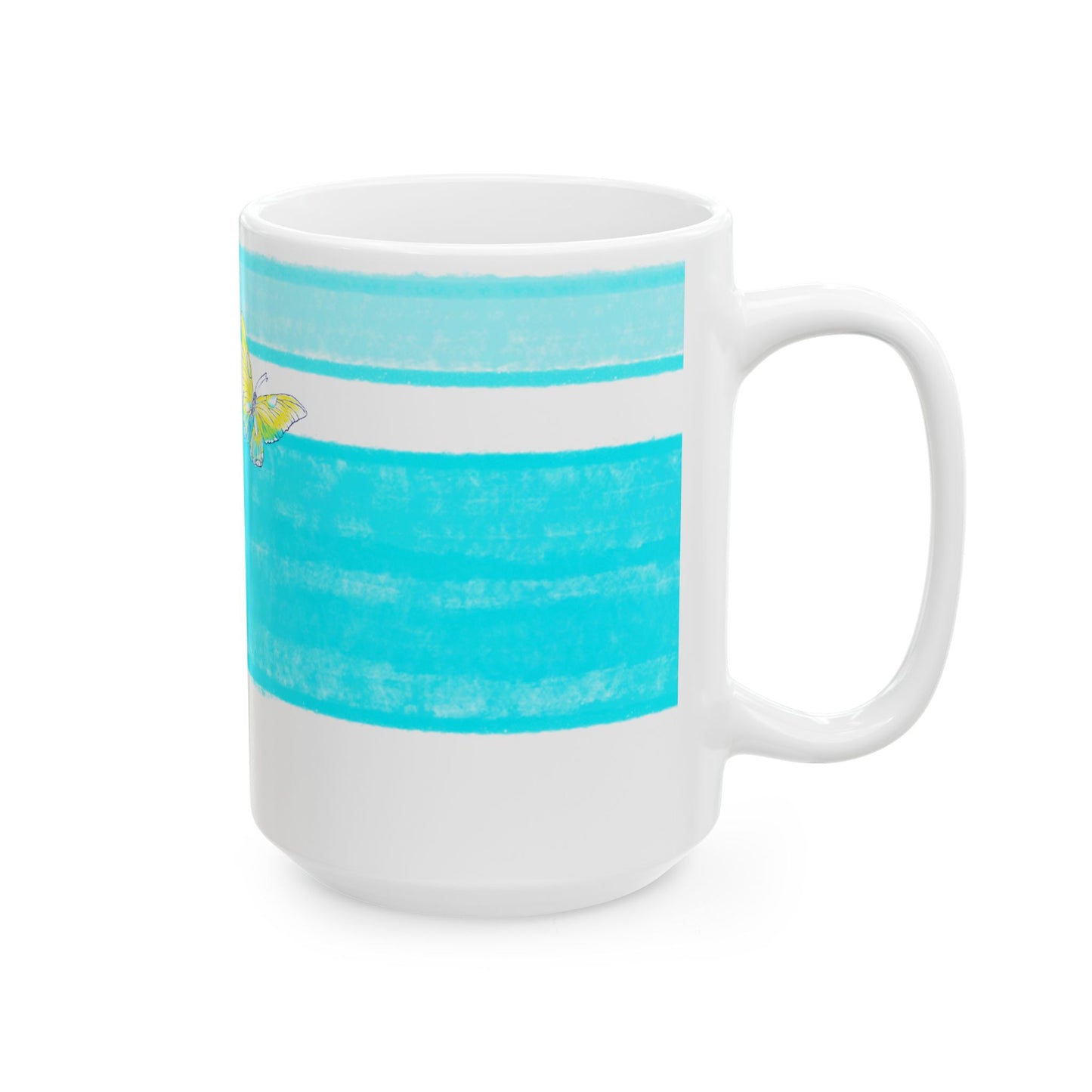 Mega Stripe Kitty Butterfly Flutter Ceramic Mug Aqua