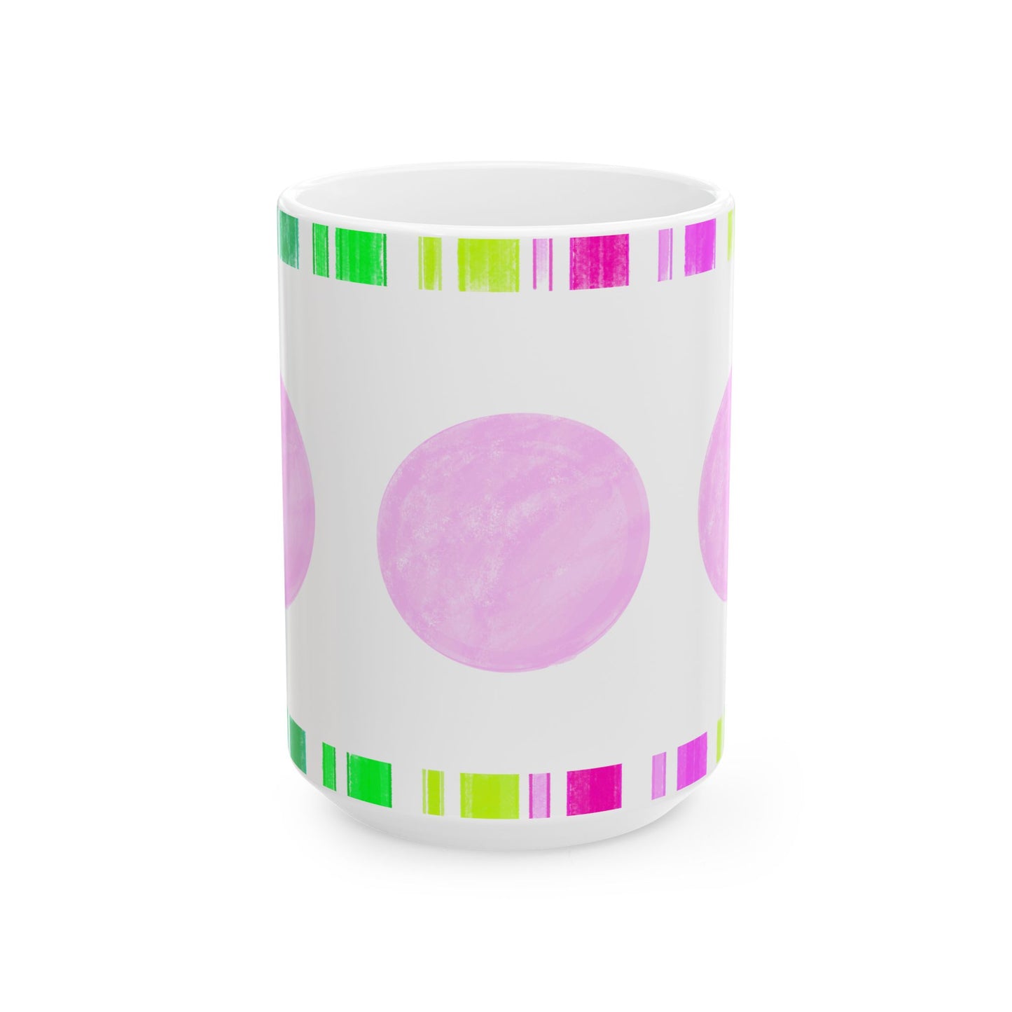 Mega Dot & Stripes Light Pink Ceramic Mug, (11oz, 15oz)