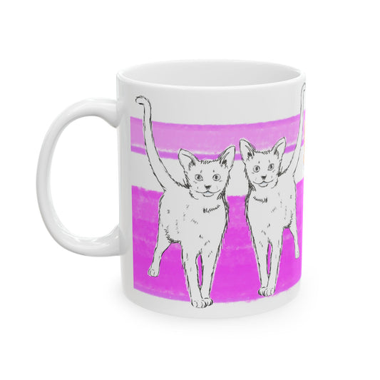 Mega Stripe Kitty Butterfly Flutter Ceramic Mug Purplish Pink