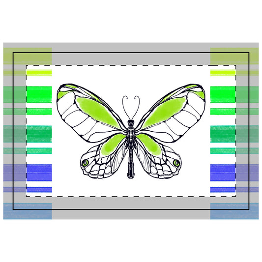 Butterfly Flutterstripe Poly Quilted Placemat, Green, Fabric Background Bright White #6
