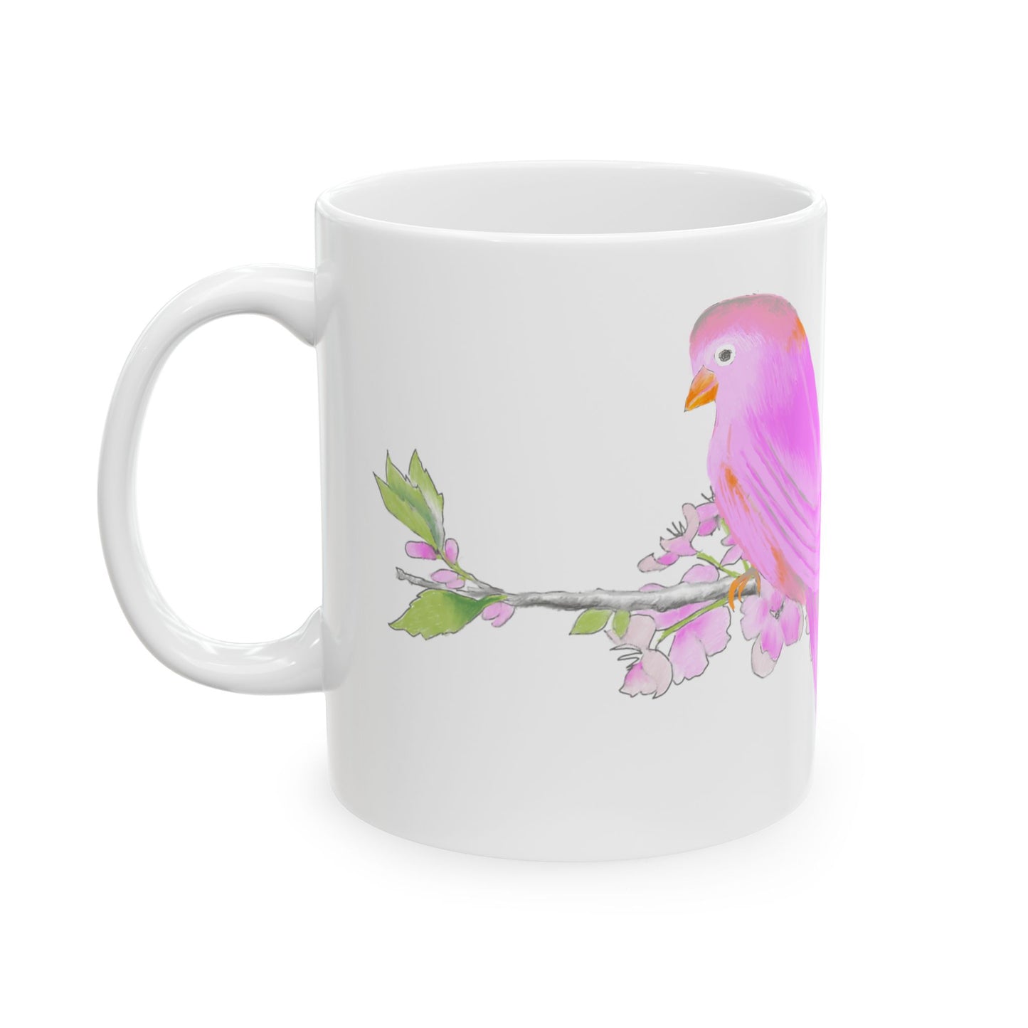 Jolly Birds Ceramic Mug, (11oz, 15oz), Pink
